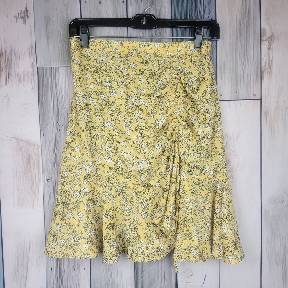 Max Studio Yellow Floral Ruffled Midi Skirt Size Medium